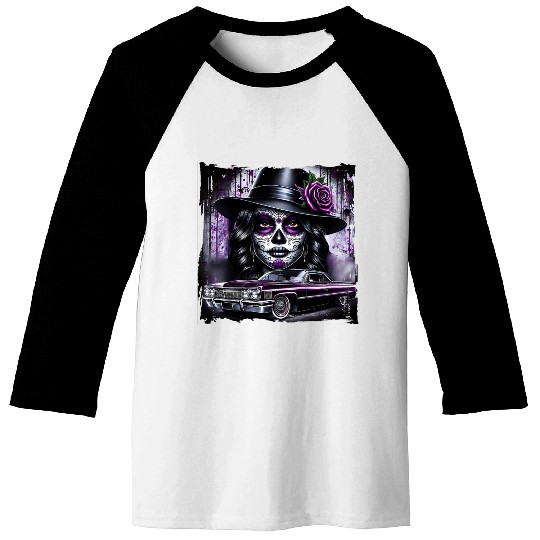 lowrider catrina Sugar skull Baseball Tees