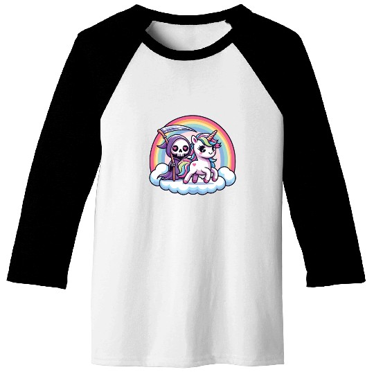 Cute Reaper And Unicorn Rainbow Baseball Tees