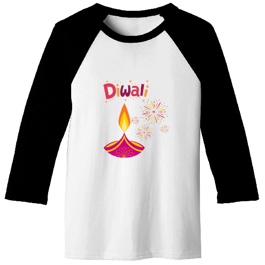 Diwali Design with Lamp & Festive Fireworks Baseball Tees