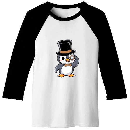 Classy Penguin with Top Hat and Monocle Baseball Tees