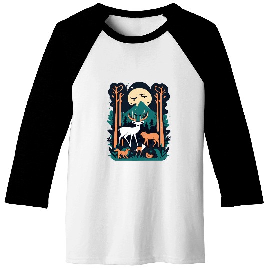 Enchanted Forest Wildlife Scene – Nature Adventure Baseball Tees