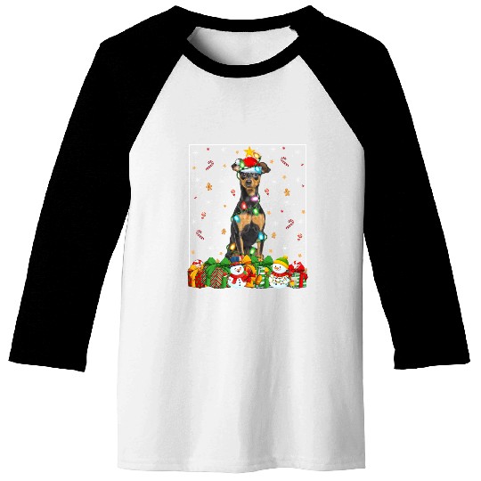 Miniature Pinscher Dog Christmas Lights Baseball Tees