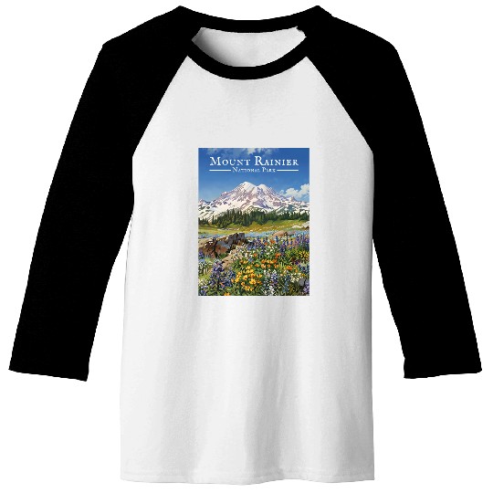 Mount Rainier Paradise Meadows Baseball Tees
