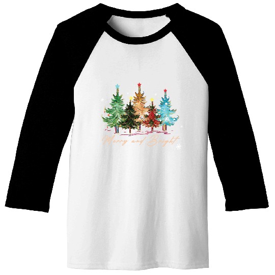 Merry and Bright Trees Vintage Christmas Tree Xmas Baseball Tees