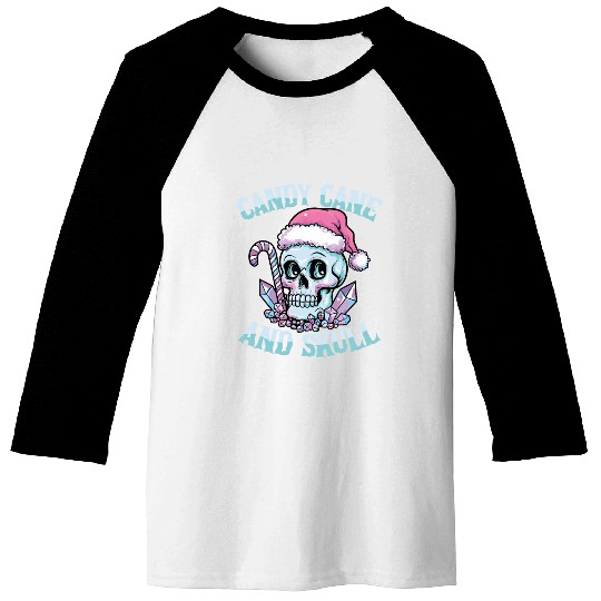 Candy Cane And Skull Pastel Goth Christmas Skull Baseball Tees