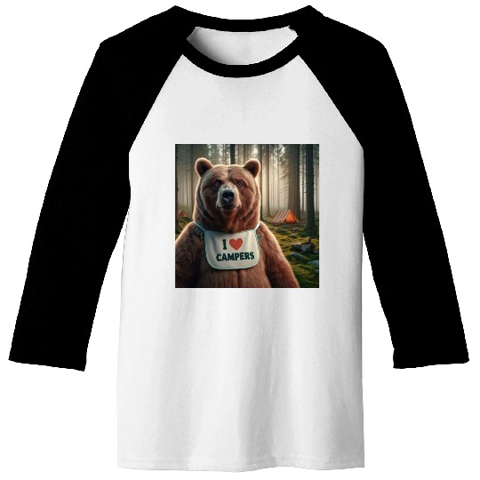 I love campers Grizzly bear with bib Baseball Tees