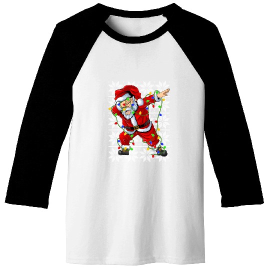 Dabbing Santa Christmas Lights Baseball Tees