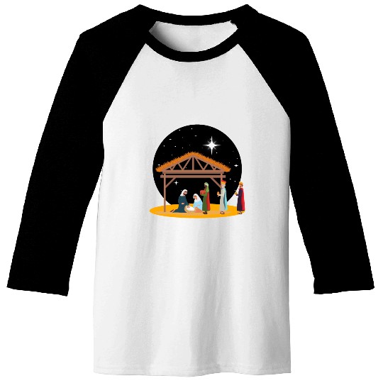 Christmas Holiday Manger Nativity Scene Baseball Tees
