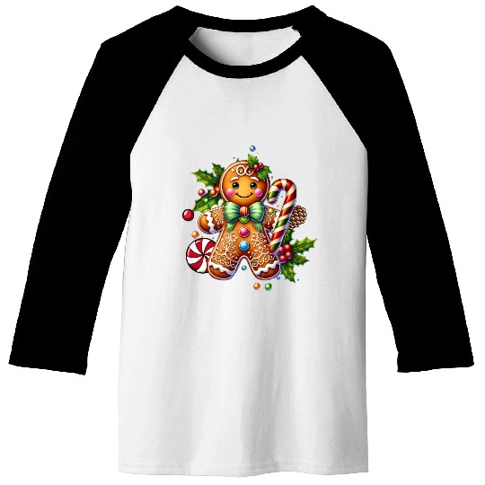 Happy gingerbread man with candy cane Baseball Tees