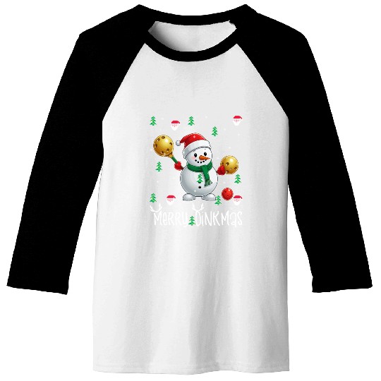 Merry Dinkmas with Christmas Pickleball Snowman Baseball Tees