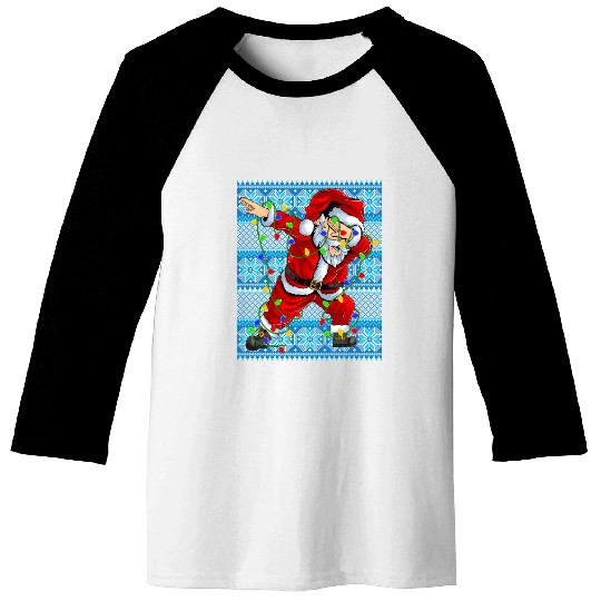 Dabbing Santa Christmas Tree Lights Baseball Tees