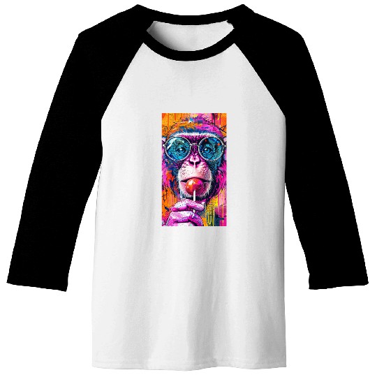 Digital Art Monkey With Lollipop Graffiti Elements Baseball Tees