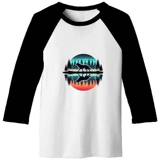 wolf forest Reflection Scenic Wilderness lovers Baseball Tees