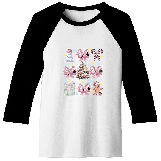 Merry Christmas, Christmas Coquette Bow Baseball Tees