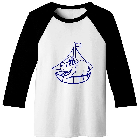 Funny Hippo Old Captain Sails Cute Cartoon Comic Baseball Tees