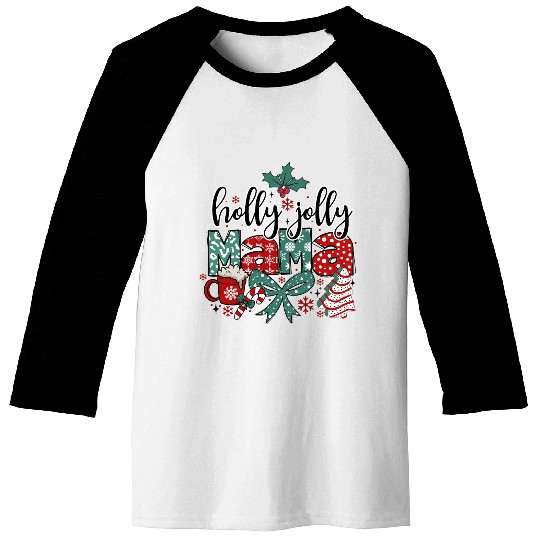 Holly Jolly Mama Coquette Bow Christmas Baseball Tees
