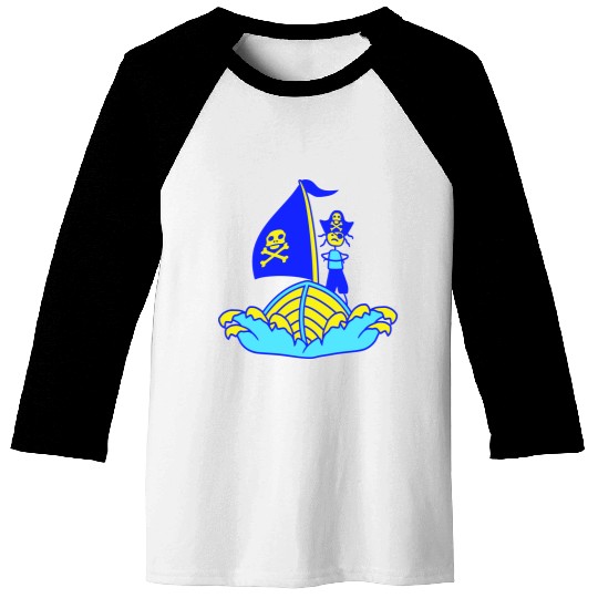 Pirate Ship Child Captain Bad Buccaneer Boy Waves Baseball Tees