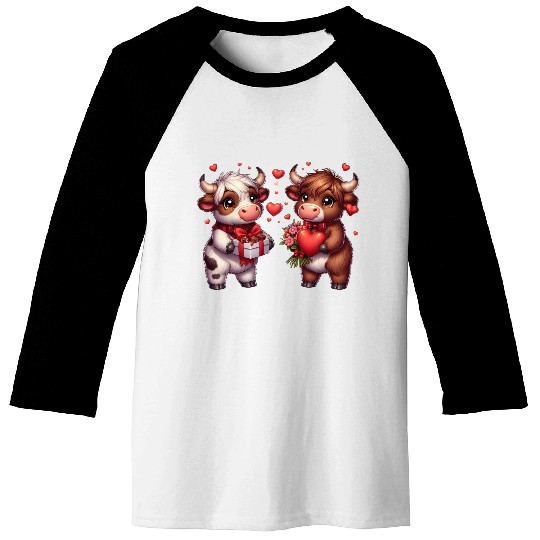 Cute cartoon valentines highland cow Baseball Tees