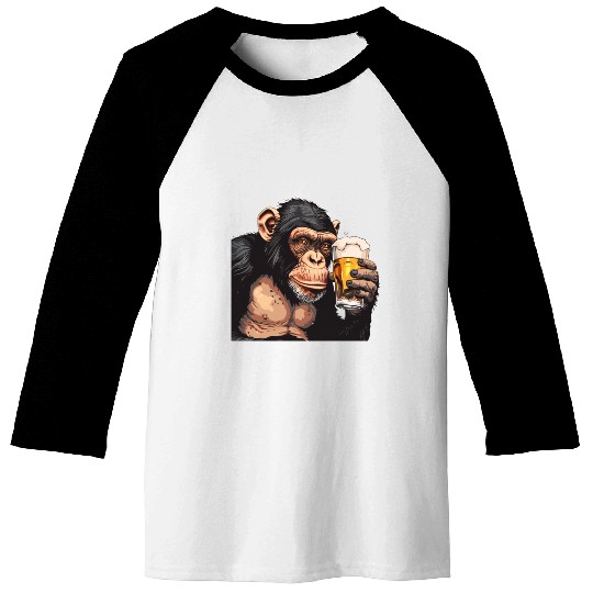 Cute Chimpanzee Drinking Beer 2 Baseball Tees