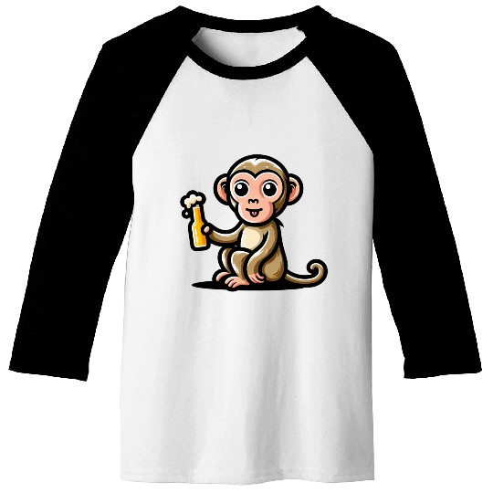 Cute Monkey Drinking Beer 3 Baseball Tees