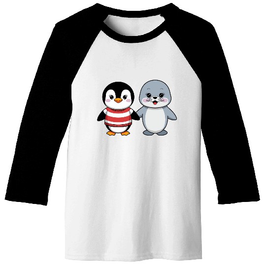 Penguin and Seal Friends Baseball Tees