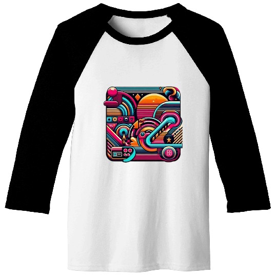Retro Neon Abstract - Futuristic Geometric Design Baseball Tees