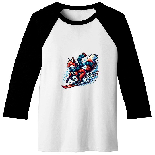 Fox Skiing Adventure in Winter Wonderland Baseball Tees
