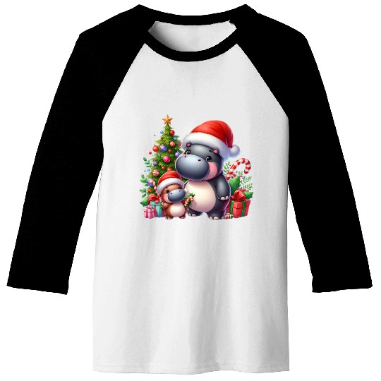 Christmas Hippo Baseball Tees