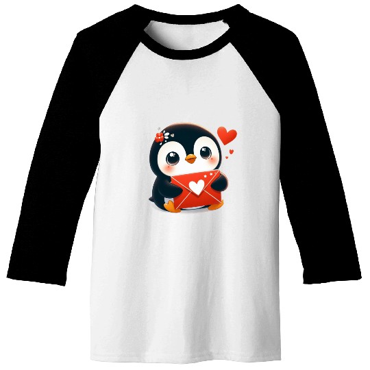 Penguin Valentine Mail with Heart Baseball Tees