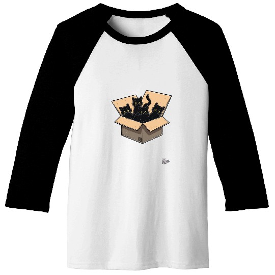 Cardboard Box Full of Black Cat Kittens Baseball Tees