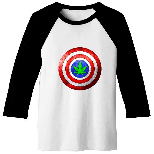 Captain Cannabis Shield Red White Blue and Green Baseball Tees