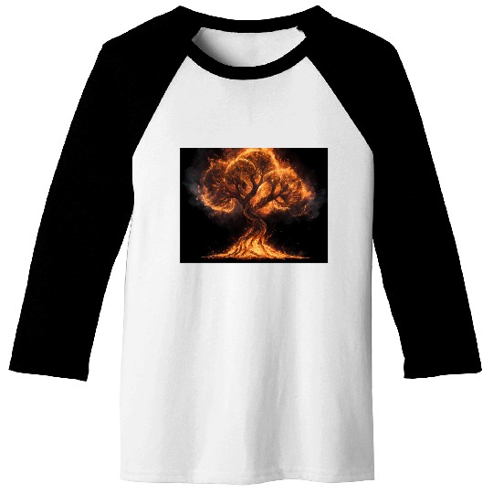 Fiery Arcane Tree Illustration Baseball Tees