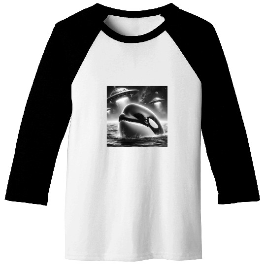 Killer whale Funny Graphic Selfie with UFOs Weird Baseball Tees