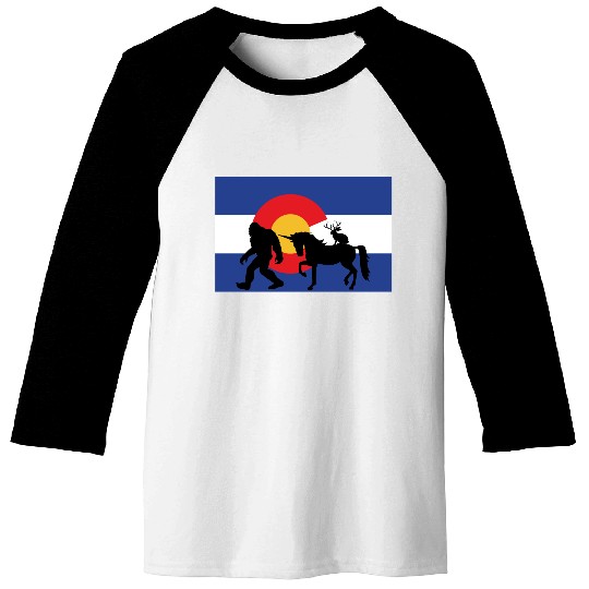 Mythical Creature and Jeep in Colorado Flag Baseball Tees