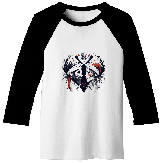 Pirate Love: Romantic Skull & Crossbones Baseball Tees