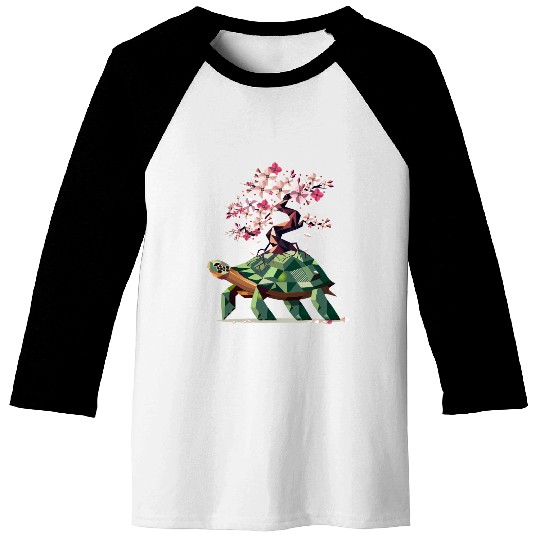 Turtle with blooming cherry blossom bonsai Baseball Tees