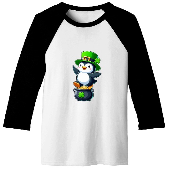 St. Patrick's Day penguin top hat clover Baseball Tees