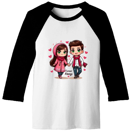 Forever Always – Cute Couple Illustration Baseball Tees