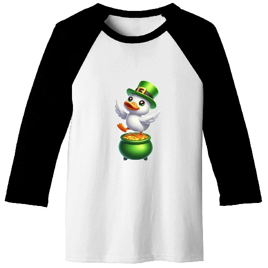 Cute St. Patrick's Day Duck Top Hat Clover Baseball Tees