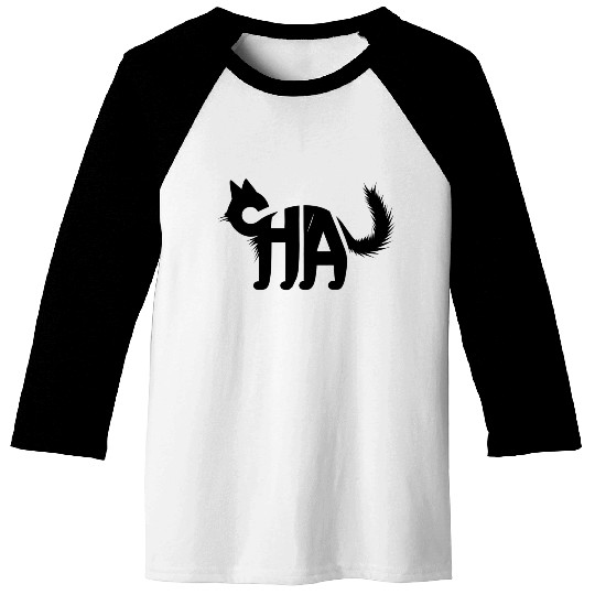 Creative Cat Silhouette with "CHA" Typography Baseball Tees