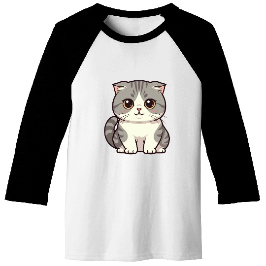 Cute Kawaii Cat Illustration Baseball Tees