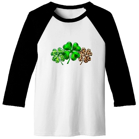 Plaid Shamrock Leopard Camouflage St Patricks Day Baseball Tees