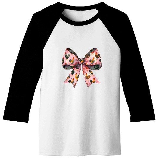 Coquette Bow Chicken Pattern Farm Farmer Baseball Tees