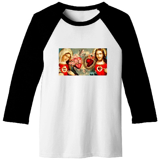 Sacred Heart and Immaculate Heart Jesus and Mary Baseball Tees
