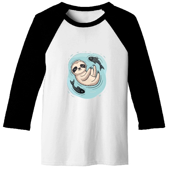 Pisces Zodiac Sloth Relaxing with Fish Dreams Baseball Tees