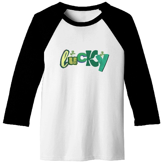 Lucky Typography with Shamrocks Baseball Tees