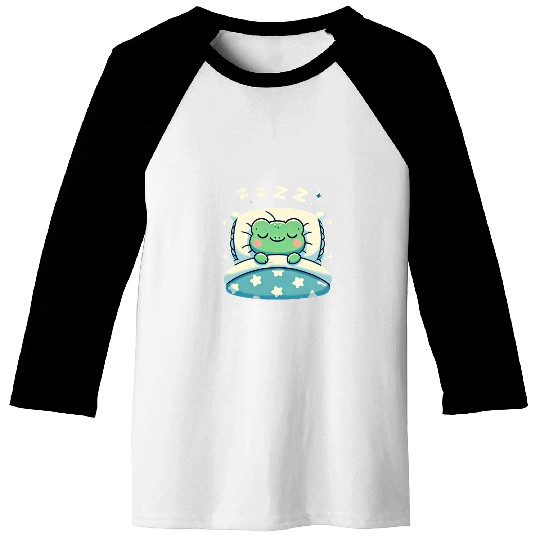 Frog Sleeping In Bed At Night Time Baseball Tees