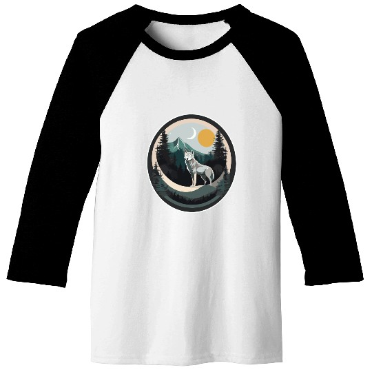Lone Wolf Under Moonlit Sky Baseball Tees