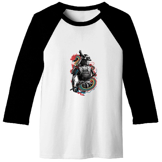 Samurai Spirit with Dragon Embrace Art Baseball Tees