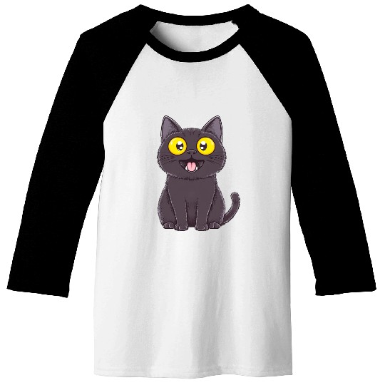 Black Surprised Kitty Baseball Tees